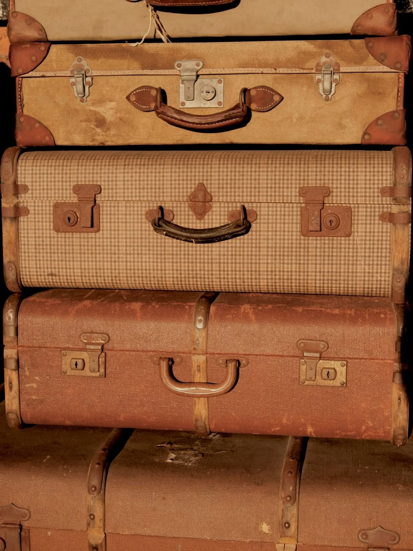 A stack of old travelling cases